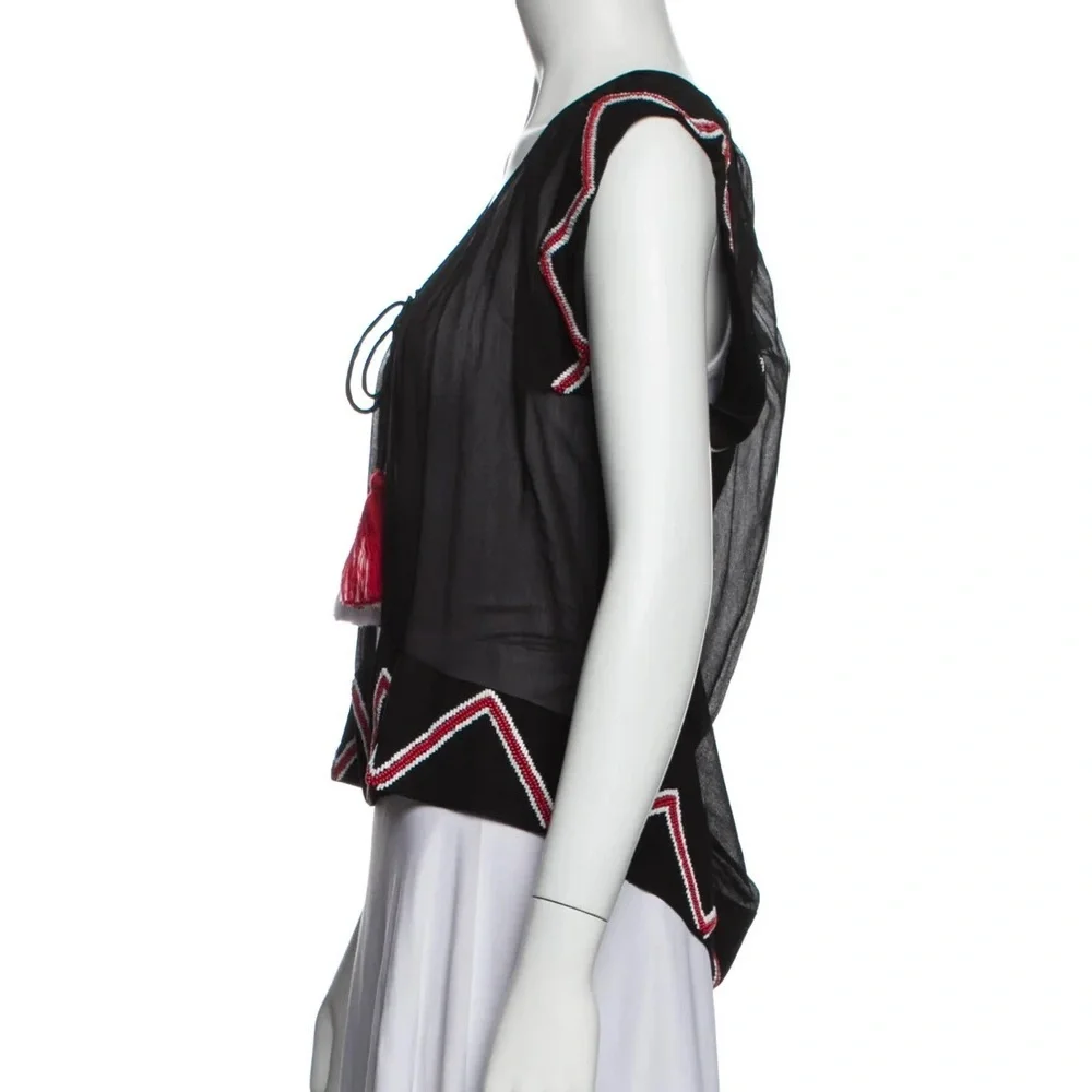 MISA Los Angeles Size M Viscose Bead Embellished Semi Sheer Boxy Black Blouse‎